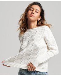 Superdry - Dropped Shoulder Cable Knit Crew Neck Jumper White - Lyst
