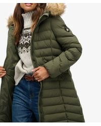 Superdry - Fuji Lange Jas Met Bontkap - Lyst