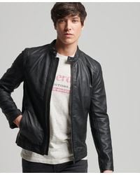 Superdry Brad Leather Jacket in Black for Men | Lyst