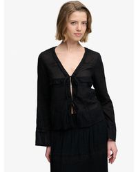 Superdry - & Co Long Sleeve Lace Tie Front Top - Lyst