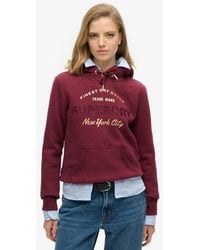 Superdry - Femme Coton Sweat À Capuche Et Logo Métallisé Luxe, Taille - Lyst