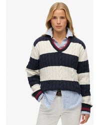 Superdry - & Co Stripe Oversized Cable V Neck Jumper - Lyst