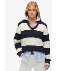 Superdry - Femme Pull Overtaille Torsadé Et Rayé À Col V Taille - Lyst