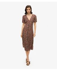 Superdry - Floral Printed Button-up Short Sleeve Midi Tea Dress - Lyst