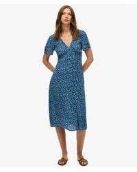 Superdry - Printed Button-up Short Sleeve Midi Tea Dress - Lyst