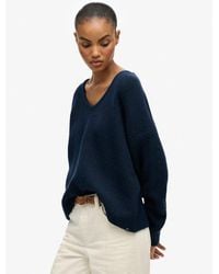 Superdry - Geborstelde Oversized Trui Met V-hals - Lyst