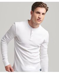 Superdry - Organic Cotton Long Sleeve Waffle Henley Top White - Lyst