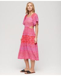 Superdry - Midi-jurk Met Print En Uitsnijding - Lyst