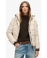 Superdry - & Co Classic Logo Badge Faux Fur Short Hooded Puffer Jacket - Lyst