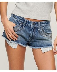 Superdry - & Co Ripped Diamante Embellished Denim Shorts - Lyst