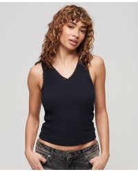 Superdry - Ladies Slim Fit Ribbed Athletic Essentials Lace Trim Vest Top - Lyst