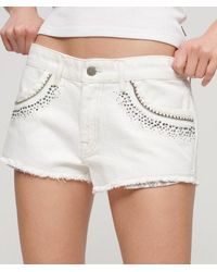 Superdry - & Co Diamante Embellished Denim Shorts - Lyst