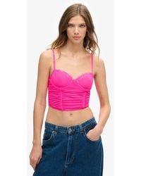 Superdry - Lace Ruched Mesh Crop Corset Top - Lyst