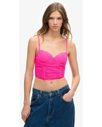 Superdry - Lace Ruched Mesh Crop Corset Top - Lyst