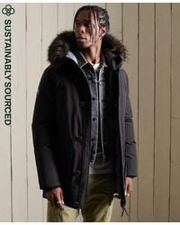 Superdry Longline Down Puffer Coat Black for Men | Lyst