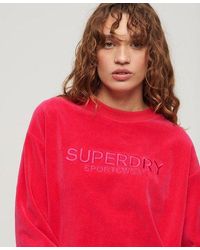 Superdry - Wijdvallend Velours Sweatshirt Met Print En Ronde Hals - Lyst