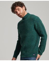Superdry Wool Blend Tweed Mock Neck Sweater Green / Olive Tweed
