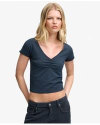 Superdry - & Co Gathered V-neck Crop T-shirt - Lyst