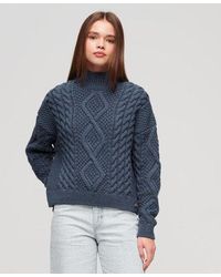 Superdry - Ladies Classic Aran Cable Knit Polo Jumper - Lyst