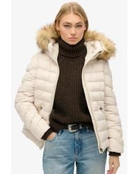 Superdry - Veste rembourrée à capuche en fourrure synthétique fuji - Lyst
