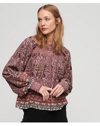 Superdry - & Co Printed Smocked Woven Top - Lyst