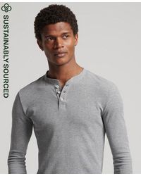 Superdry - Organic Cotton Long Sleeve Waffle Henley Top Grey - Lyst