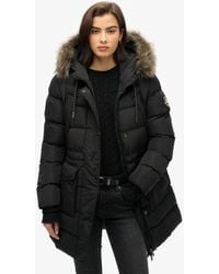 Superdry - Everest Halflange Pufferjas Van Imitatiebont - Lyst