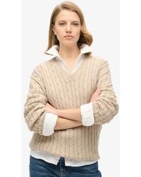 Superdry - & Co Ladies Lightweight Cable Knit Oversized V Neck Jumper - Lyst