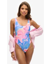 Superdry - & Co Printed Scoop Back Swimsuit - Lyst