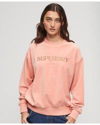 Superdry - Wijdvallend Velours Sweatshirt Met Print En Ronde Hals - Lyst