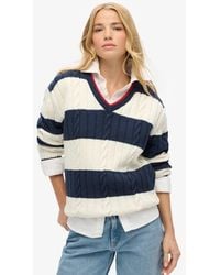 Superdry - & Co Stripe Oversized Cable V Neck Jumper - Lyst