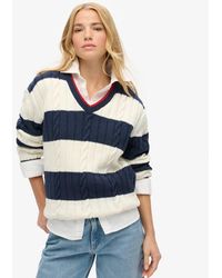 Superdry - Pull overtaille torsadé et rayé à col v - Lyst