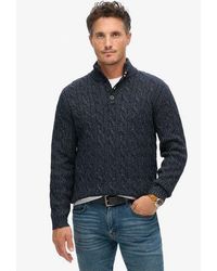 Superdry - Classic Cable Knit Button Neck Jumper - Lyst