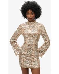 Superdry - Robe courte imprimée à manches longues et sequins - Lyst
