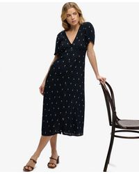 Superdry - & Co Printed Button Short Sleeve Midi Tea Dress - Lyst