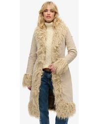 Superdry - Faux Fur Lined Longline Afghan Coat - Lyst