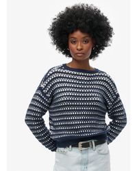 Superdry - & Co Classic Stripe Crochet Cropped Crew Jumper - Lyst