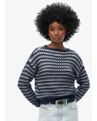 Superdry - Gehaakte Korte Trui Met Strepen En Ronde Hals - Lyst