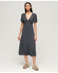Superdry - Printed Button-up Short Sleeve Midi Tea Dress - Lyst
