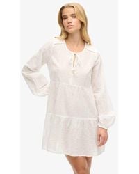 Superdry - Cotton Lace Trim Ibiza Long Sleeve Tiered Sparkle Mini Dress - Lyst