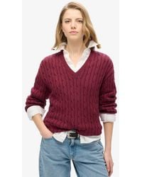 Superdry - & Co Ladies Lightweight Cable Knit Oversized V Neck Jumper - Lyst