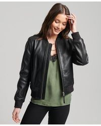 Superdry Festival Leather Jacket in het Naturel Dames Kleding voor voor Jacks voor Leren jacks 