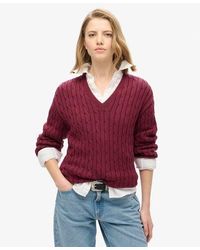 Superdry - Ladies Lightweight Cable Knit Oversized V Neck Jumper - Lyst