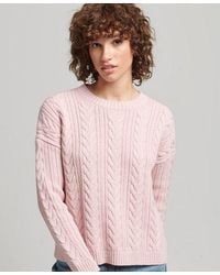 Superdry - Dropped Shoulder Cable Knit Crew Neck Jumper - Lyst