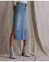 topshop side split denim midi skirt