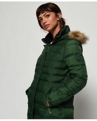 superdry womens core down hooded jacket comet silver
