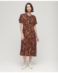 Superdry - Printed Short Sleeve Tiered Midi Dress - Lyst