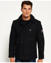 Superdry - Rookie Pea Coat Charcoal Herringbone - Lyst