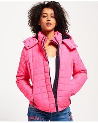 Superdry - Hooded Box Quilt Fuji Jacket Fluro Hot - Lyst