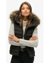 Superdry - Femme Veste Sans Manche En Fausse Fourrure À Capuche Fuji Taille - Lyst